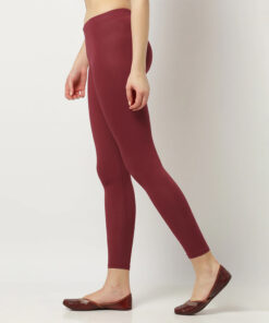 Women Lycra Ankle Fit Leggings Maroon