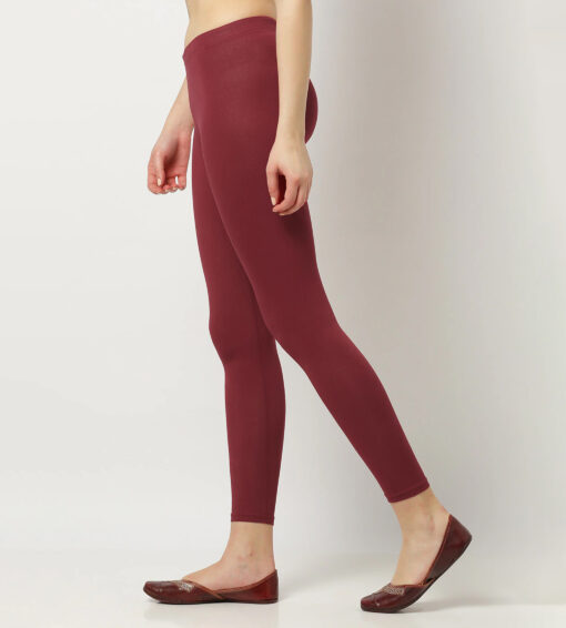 Women Lycra Ankle Fit Leggings Maroon