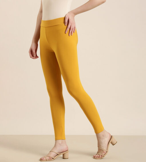 Women Lycra Ankle Leggings Mustard color