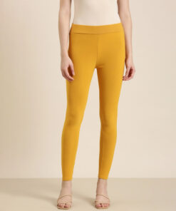 Women Lycra Ankle Leggings Mustard color