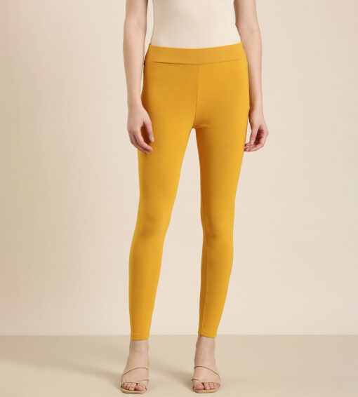 Women Lycra Ankle Leggings Mustard color