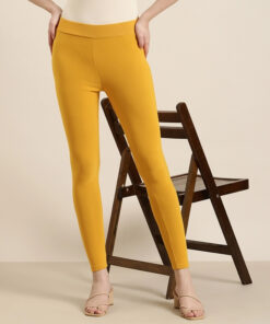 Women Lycra Ankle Leggings Mustard color