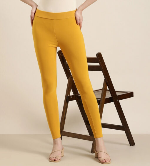 Women Lycra Ankle Leggings Mustard color