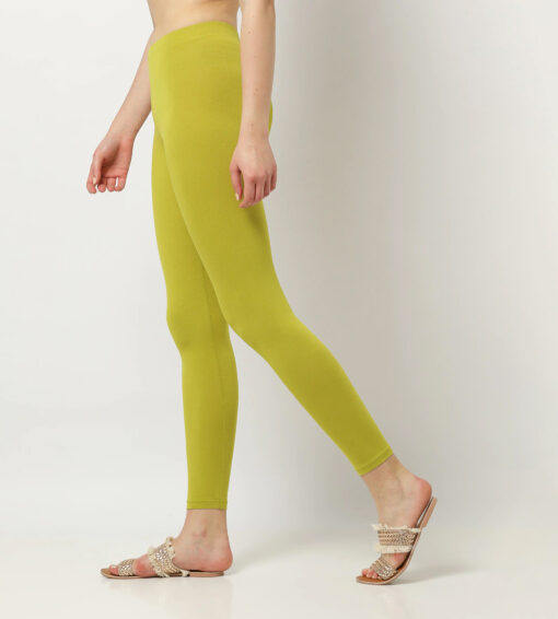 Women Lycra Ankle Fit Leggings Parrot Green