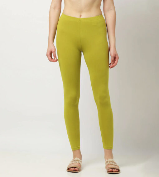 Women Lycra Ankle Fit Leggings Parrot Green