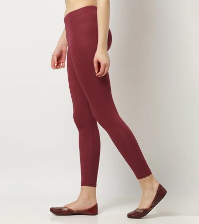 Women Lycra Ankle Fit Leggings Maroon