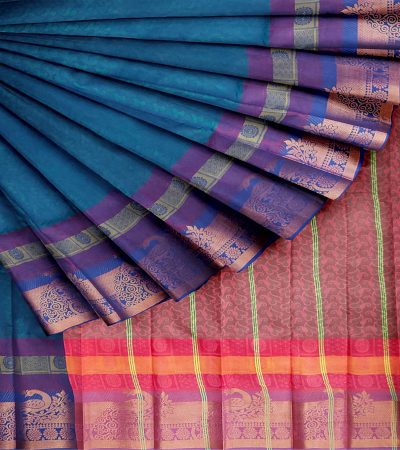 Silk Saree - Blue With Lite Maroon - 1014A